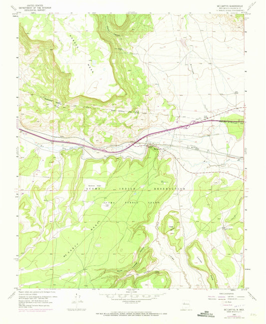 Classic USGS McCartys New Mexico 7.5'x7.5' Topo Map Image