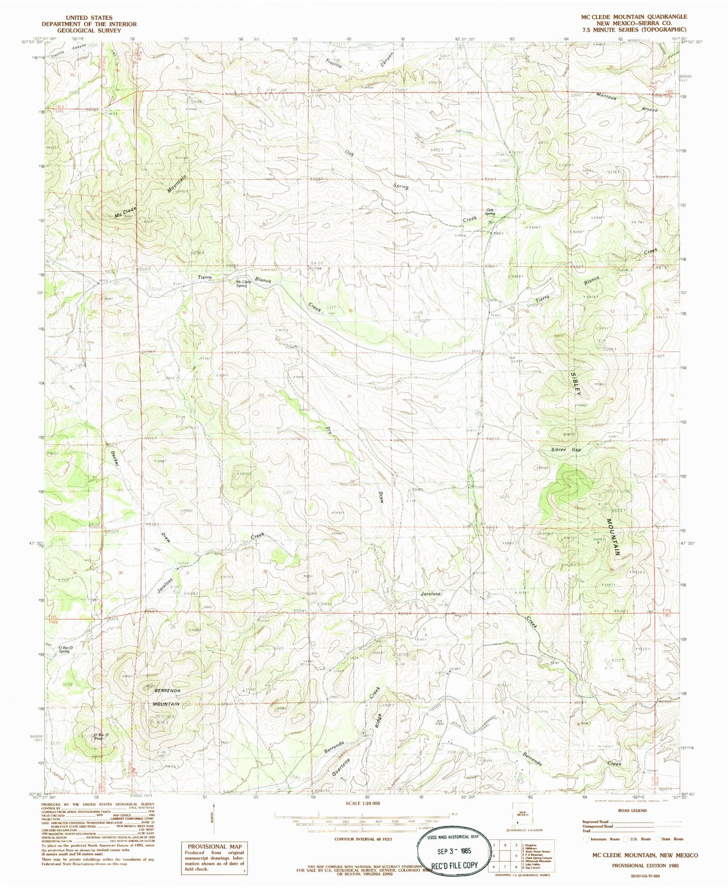 Classic USGS McClede Mountain New Mexico 7.5'x7.5' Topo Map Image
