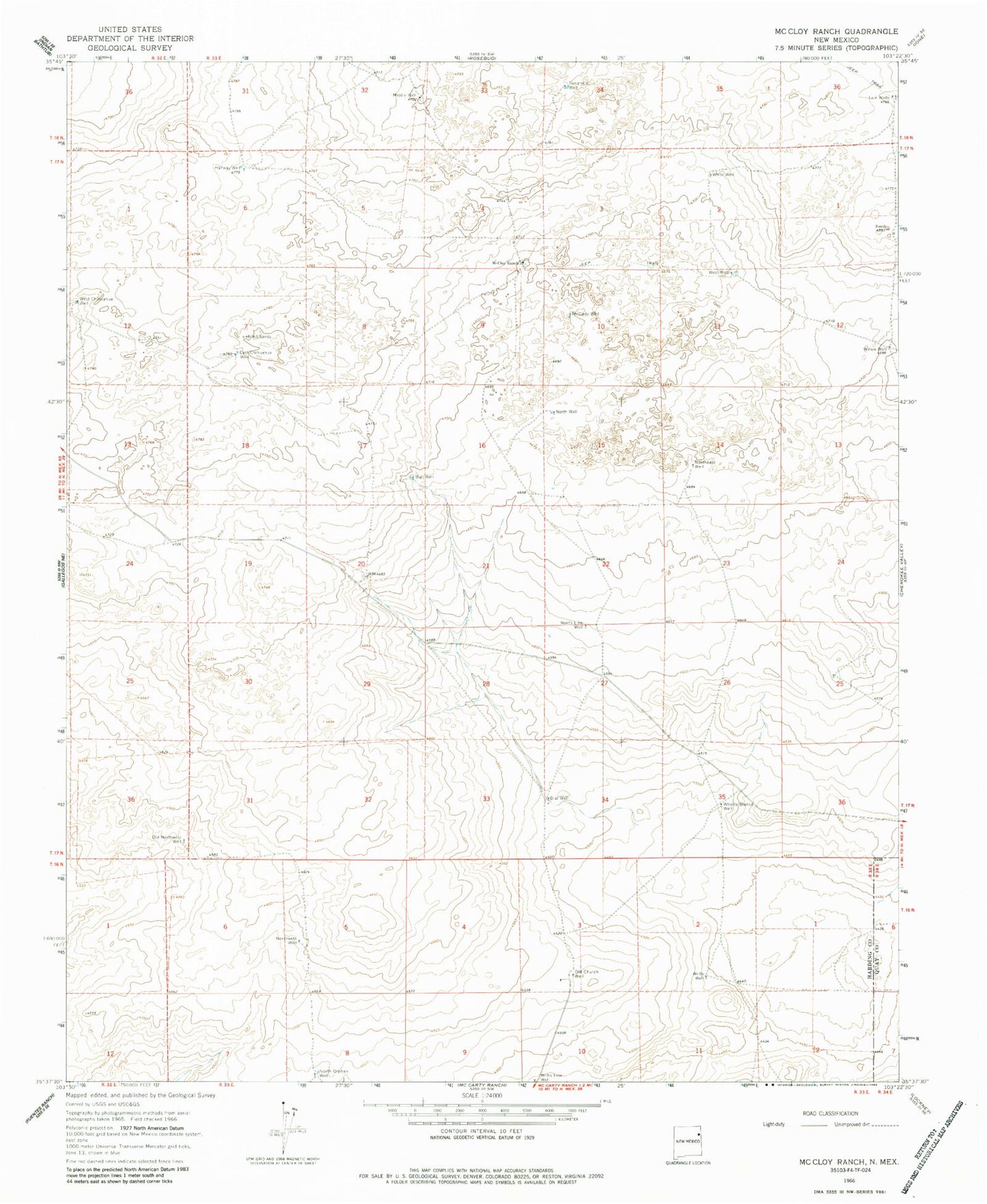 Classic USGS McCloy Ranch New Mexico 7.5'x7.5' Topo Map Image