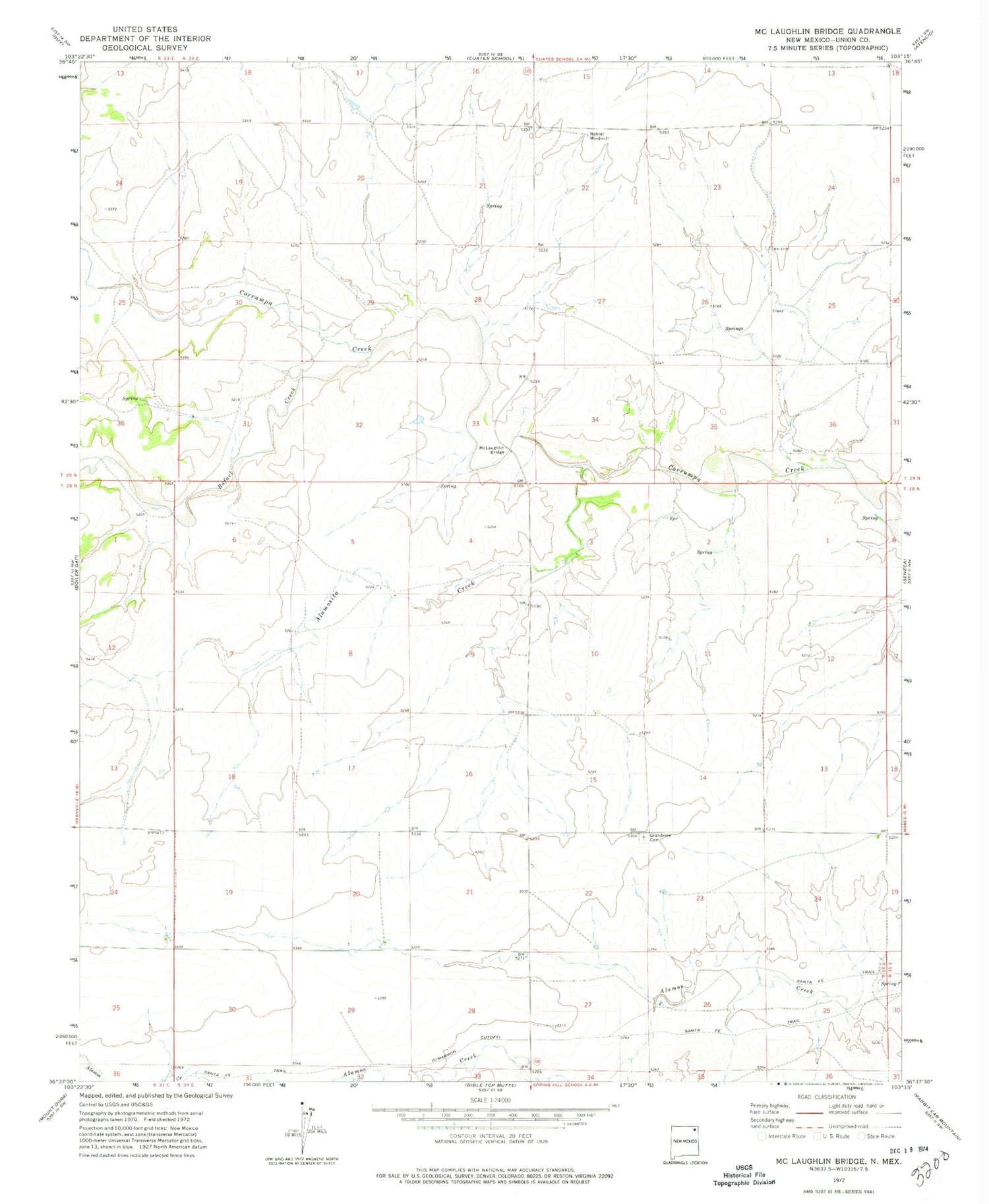 Classic USGS McLaughlin Bridge New Mexico 7.5'x7.5' Topo Map Image