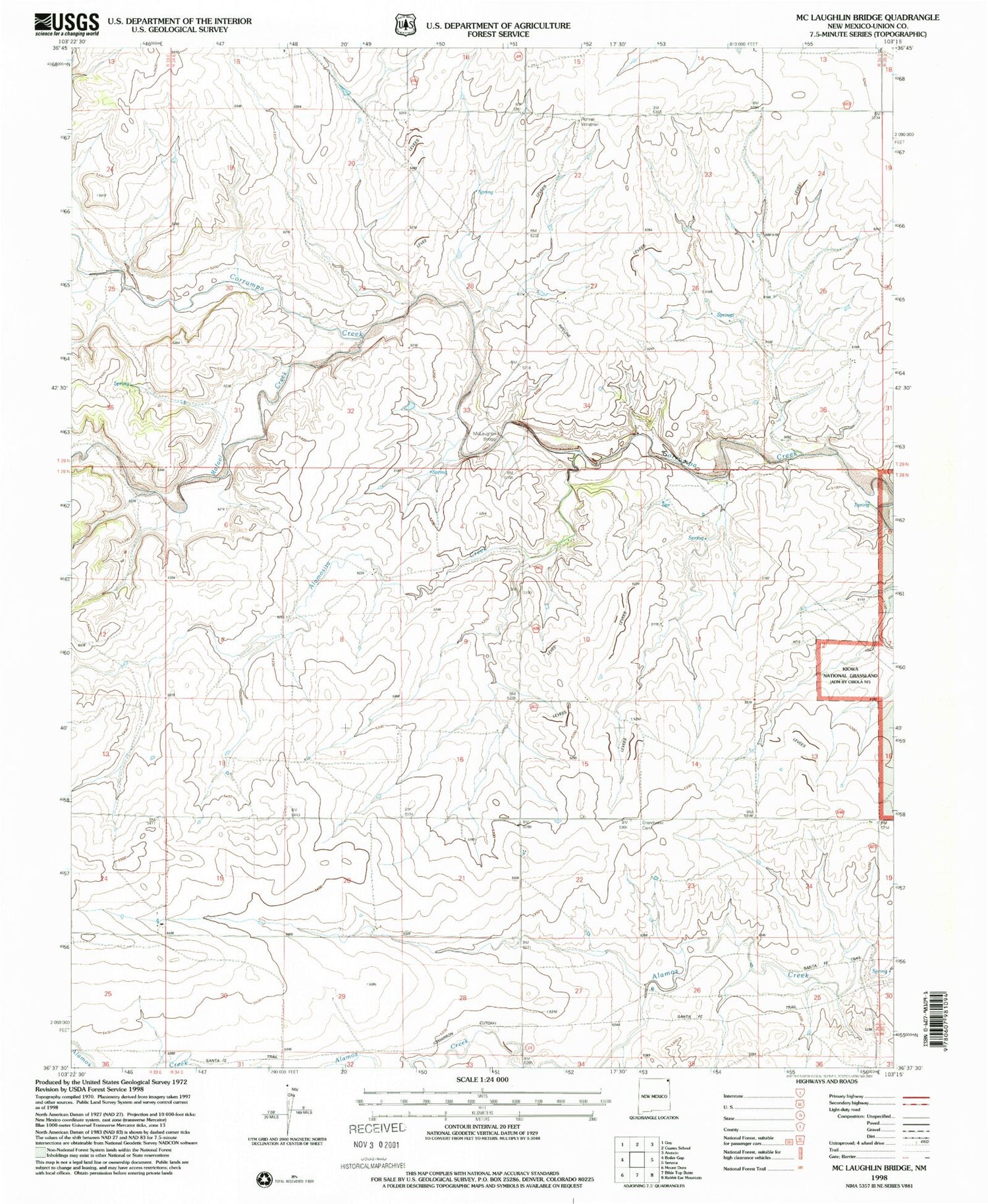 Classic USGS McLaughlin Bridge New Mexico 7.5'x7.5' Topo Map Image