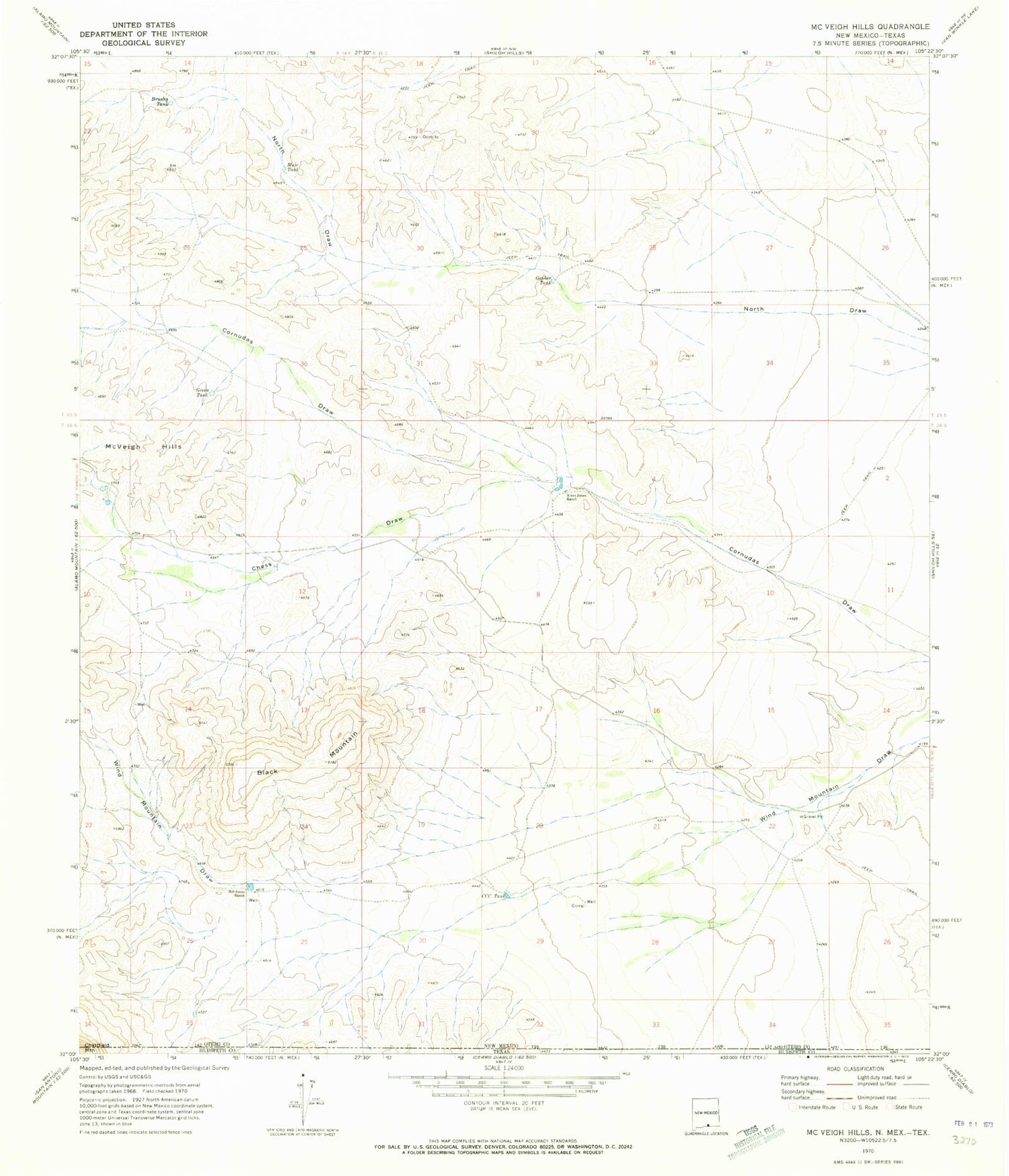 Classic USGS McVeigh Hills New Mexico 7.5'x7.5' Topo Map Image