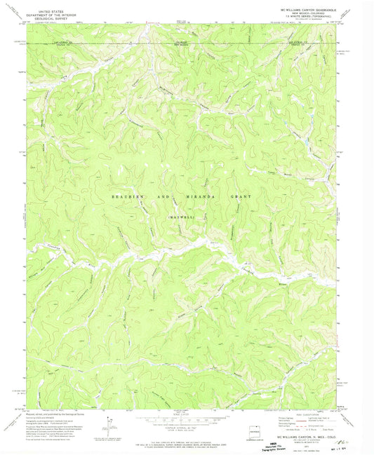 Classic USGS McWilliams Canyon New Mexico 7.5'x7.5' Topo Map Image
