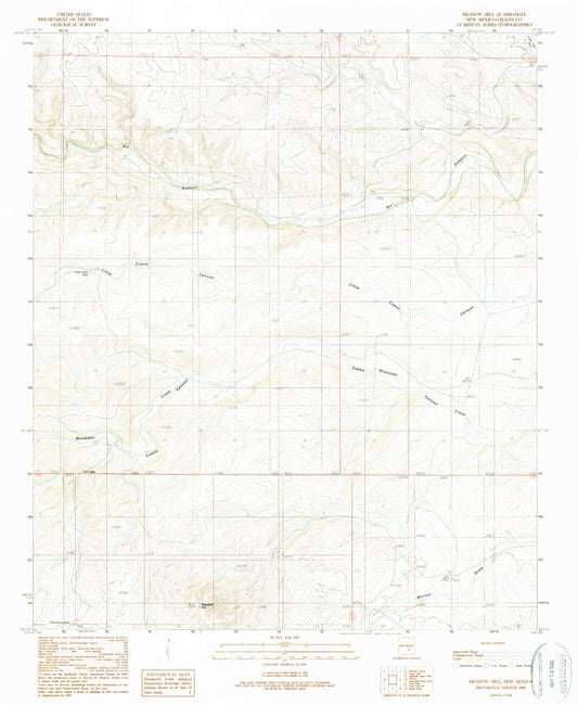 Classic USGS Meadow Hill New Mexico 7.5'x7.5' Topo Map Image