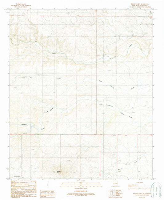 Classic USGS Meadow Hill New Mexico 7.5'x7.5' Topo Map Image