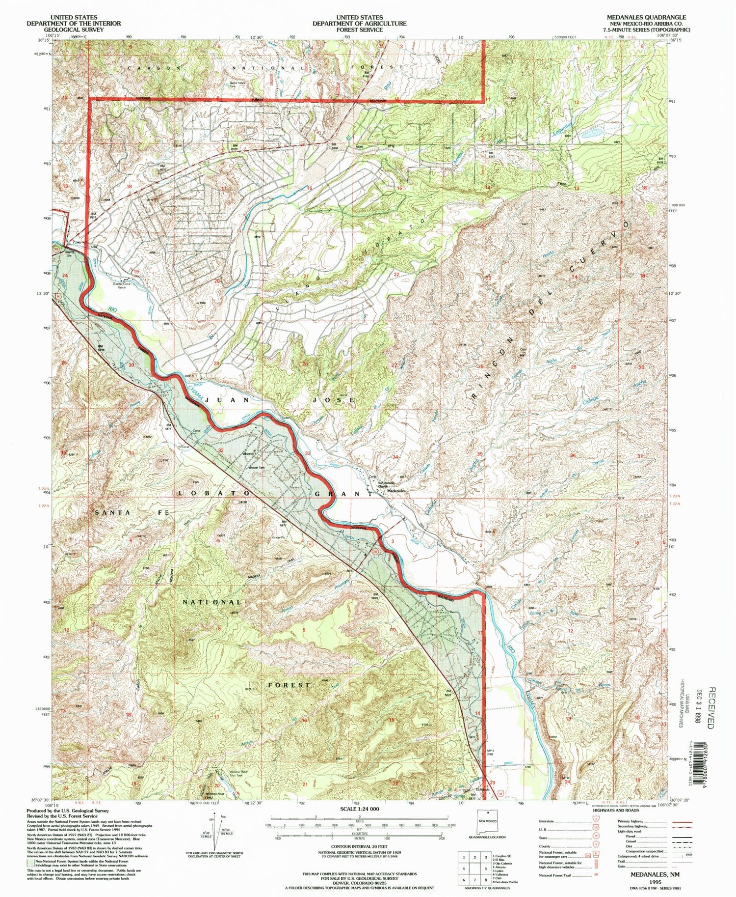 Classic USGS Medanales New Mexico 7.5'x7.5' Topo Map Image