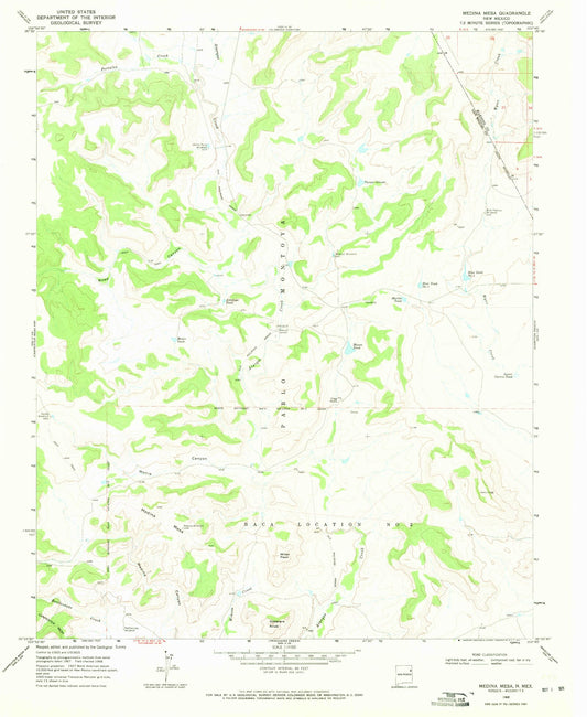 Classic USGS Medina Mesa New Mexico 7.5'x7.5' Topo Map Image
