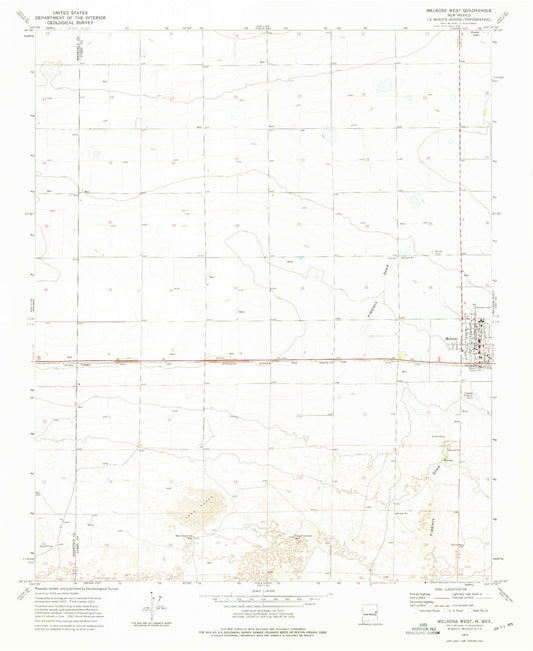 Classic USGS Melrose West New Mexico 7.5'x7.5' Topo Map Image
