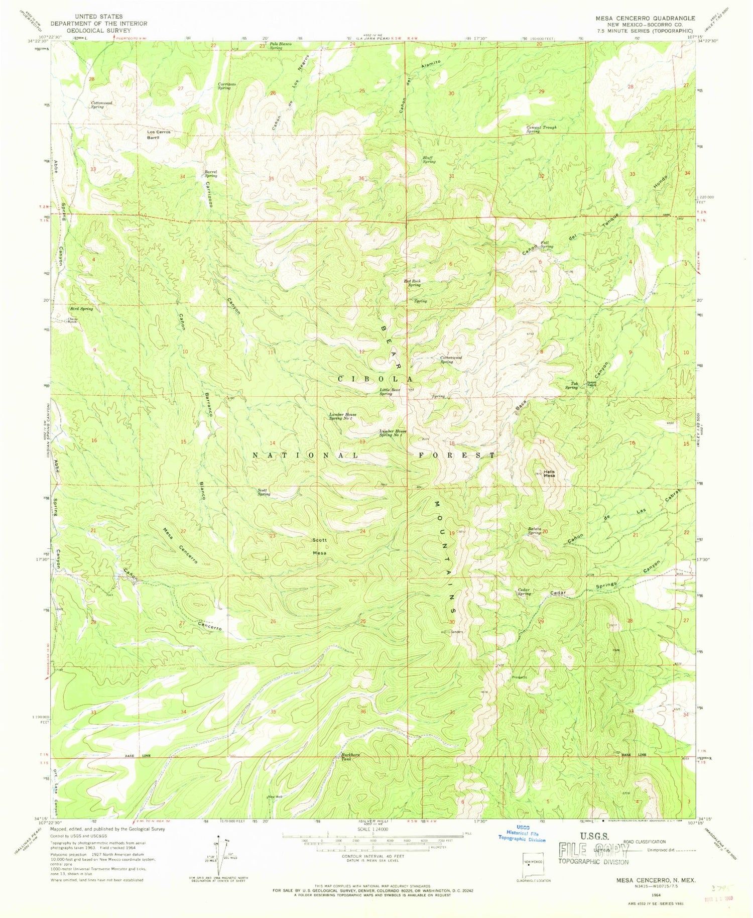 Classic USGS Mesa Cencerro New Mexico 7.5'x7.5' Topo Map Image