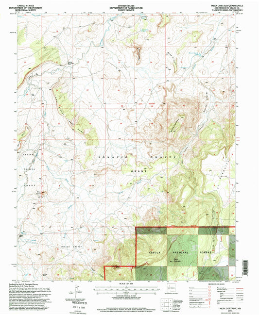 Classic USGS Mesa Cortada New Mexico 7.5'x7.5' Topo Map Image