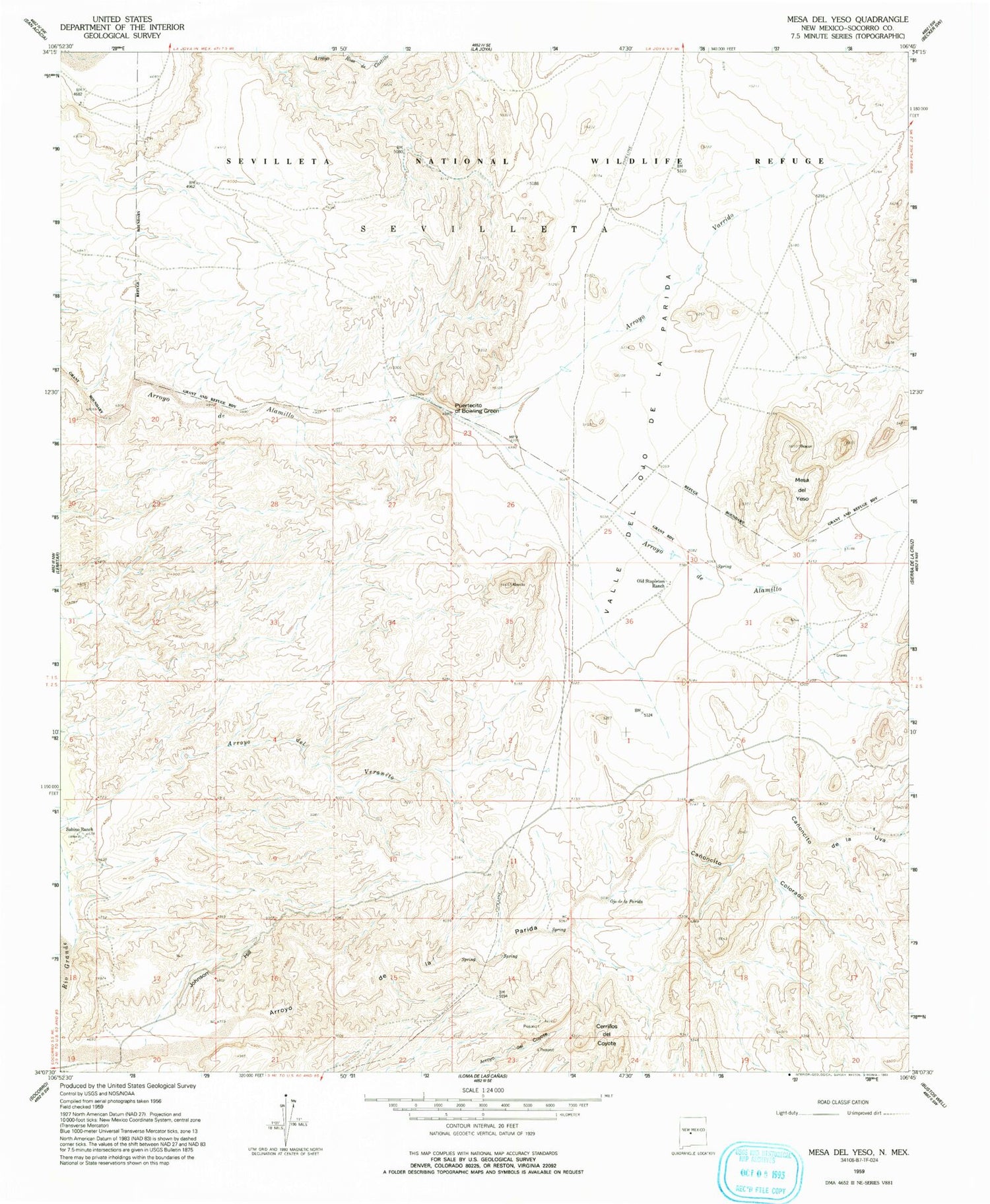 Classic USGS Mesa Del Yeso New Mexico 7.5'x7.5' Topo Map Image