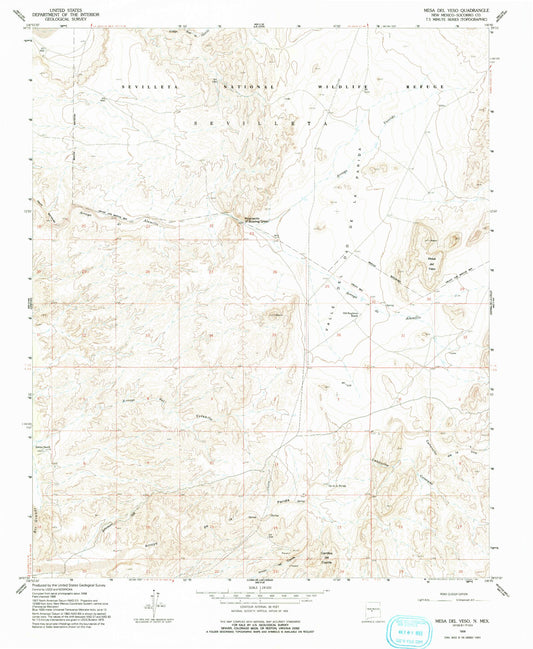 Classic USGS Mesa Del Yeso New Mexico 7.5'x7.5' Topo Map Image