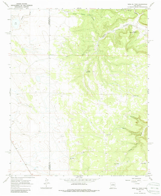 Classic USGS Mesa El Toro New Mexico 7.5'x7.5' Topo Map Image