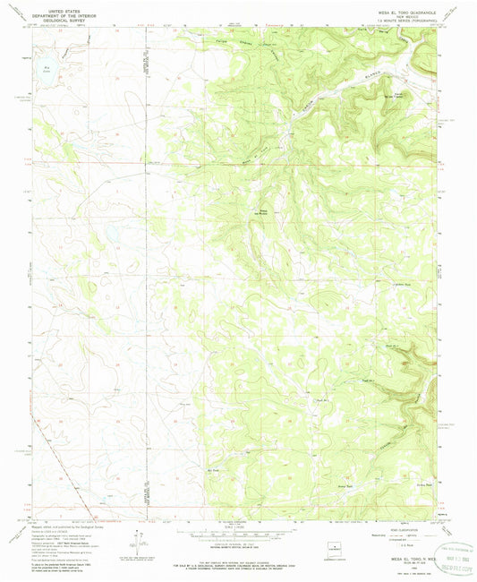 Classic USGS Mesa El Toro New Mexico 7.5'x7.5' Topo Map Image