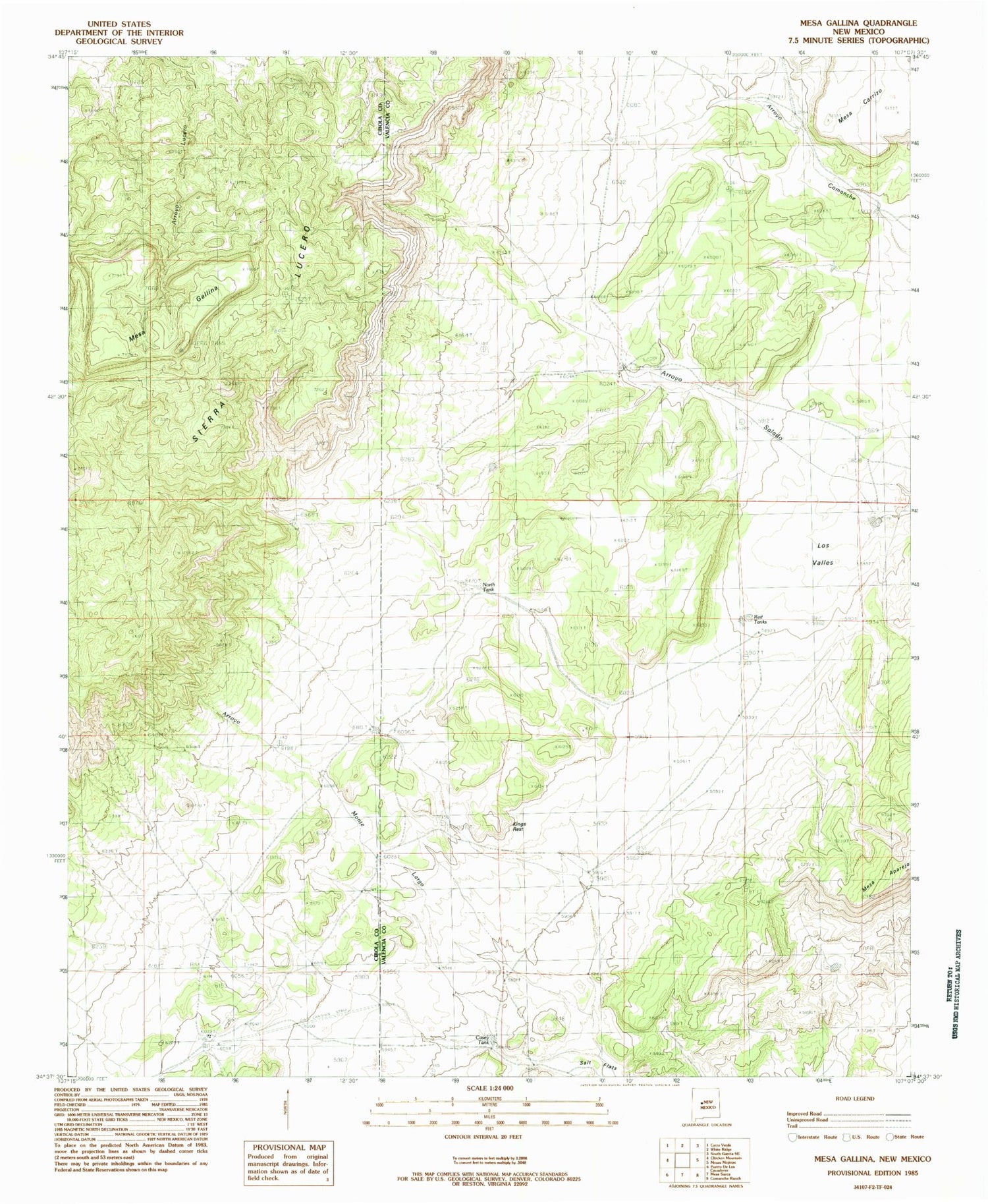Classic USGS Mesa Gallina New Mexico 7.5'x7.5' Topo Map Image