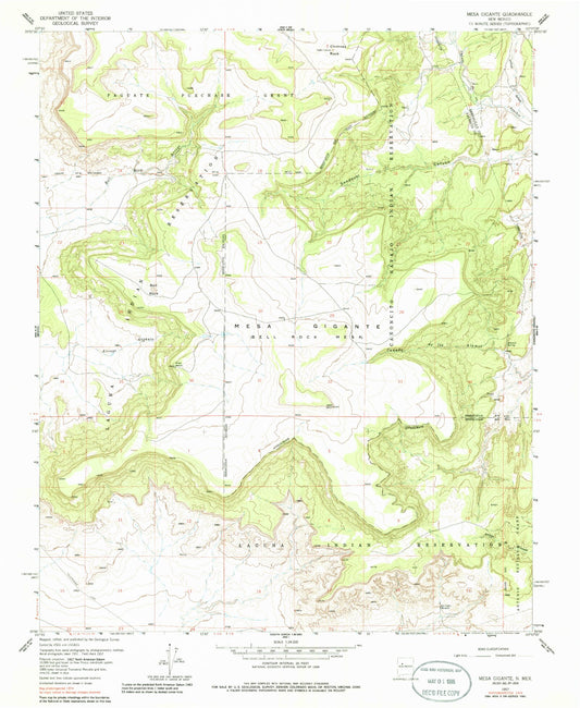 Classic USGS Mesa Gigante New Mexico 7.5'x7.5' Topo Map Image