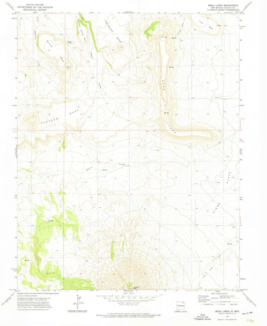 Classic USGS Mesa Larga New Mexico 7.5'x7.5' Topo Map Image