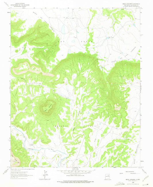 Classic USGS Mesa Lauriano New Mexico 7.5'x7.5' Topo Map Image