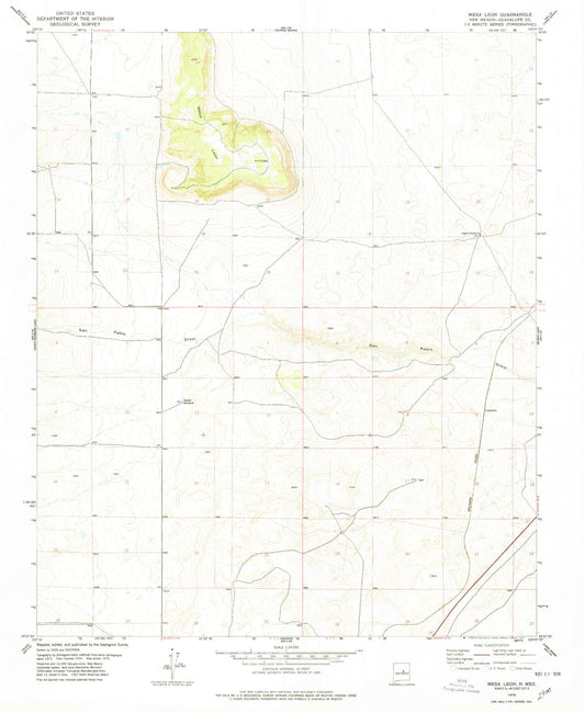 Classic USGS Mesa Leon New Mexico 7.5'x7.5' Topo Map Image