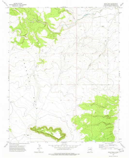 Classic USGS Mesa Pino New Mexico 7.5'x7.5' Topo Map Image