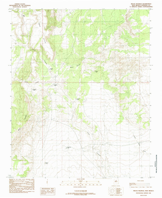 Classic USGS Mesas Mojinas New Mexico 7.5'x7.5' Topo Map Image