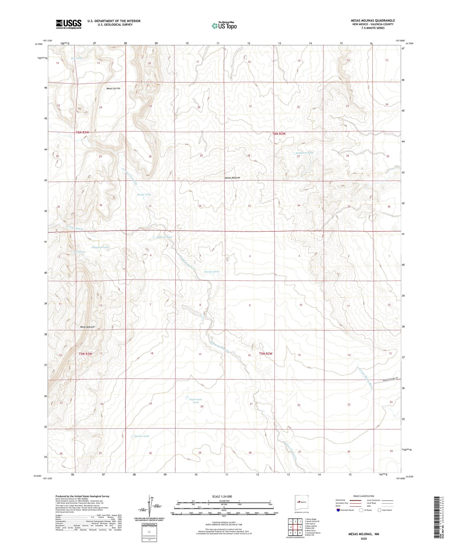 Mesas Mojinas New Mexico US Topo Map Image