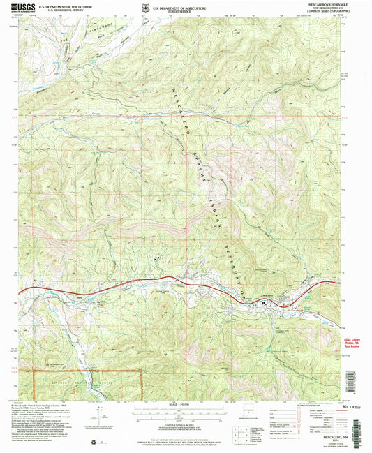Classic USGS Mescalero New Mexico 7.5'x7.5' Topo Map Image