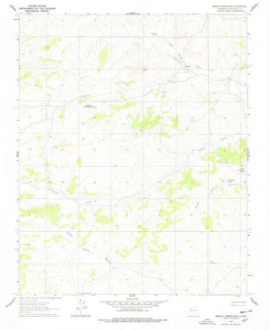 Classic USGS Mesita Americana New Mexico 7.5'x7.5' Topo Map Image