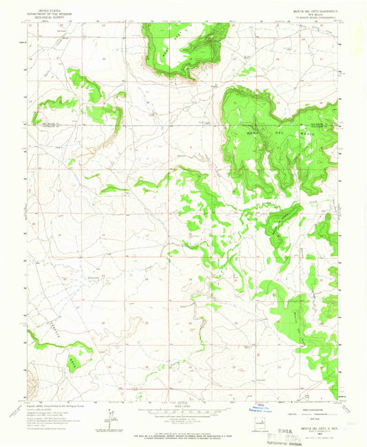 Classic USGS Mesita Del Gato New Mexico 7.5'x7.5' Topo Map Image