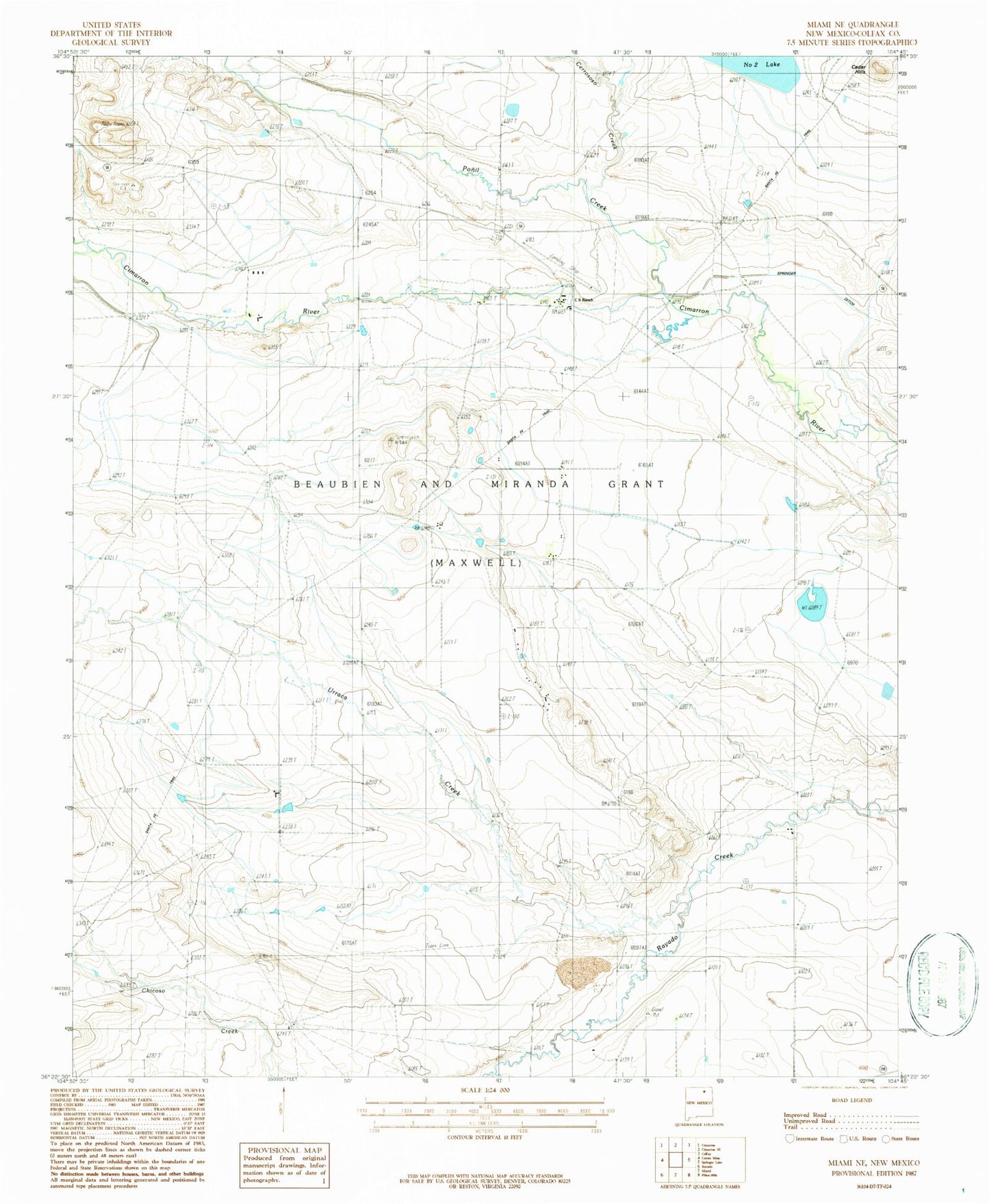 Classic USGS Miami NE New Mexico 7.5'x7.5' Topo Map Image