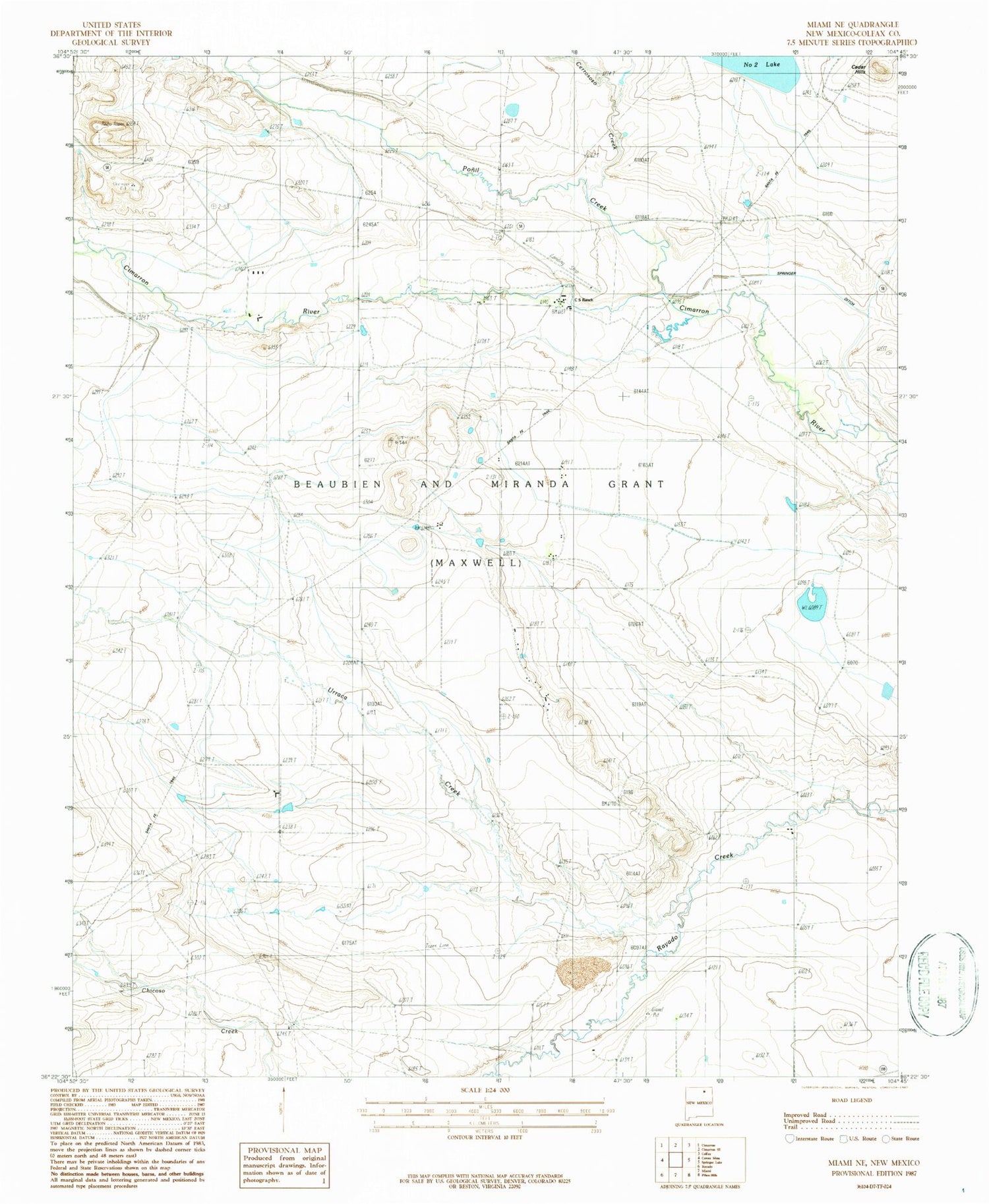 Classic USGS Miami NE New Mexico 7.5'x7.5' Topo Map Image
