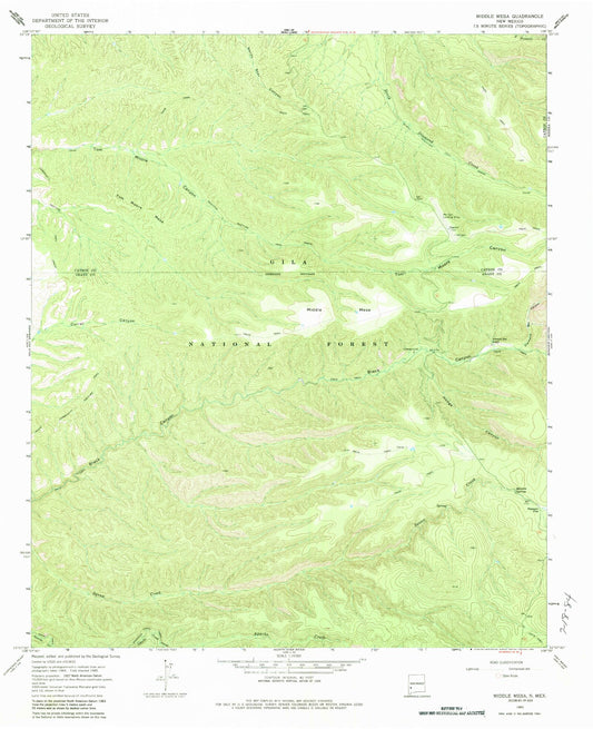 Classic USGS Middle Mesa New Mexico 7.5'x7.5' Topo Map Image