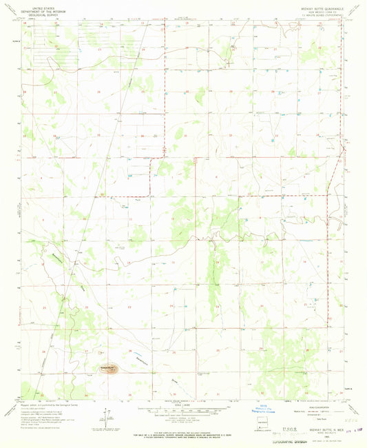 Classic USGS Midway Butte New Mexico 7.5'x7.5' Topo Map Image