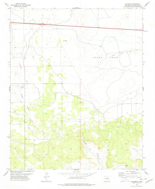 Classic USGS Milagro New Mexico 7.5'x7.5' Topo Map Image