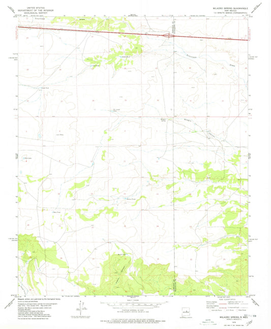 Classic USGS Milagro Spring New Mexico 7.5'x7.5' Topo Map Image