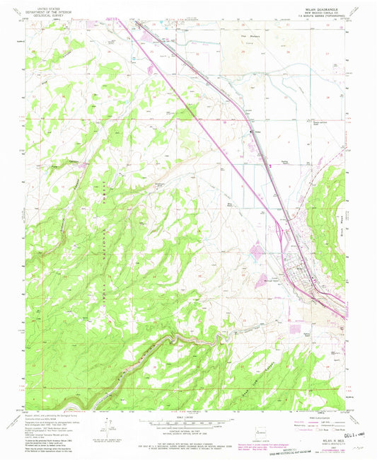 Classic USGS Milan New Mexico 7.5'x7.5' Topo Map Image