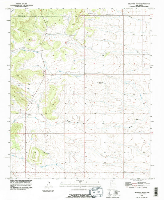 Classic USGS Milbourn Ranch New Mexico 7.5'x7.5' Topo Map Image