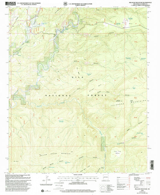 Classic USGS Milligan Mountain New Mexico 7.5'x7.5' Topo Map Image