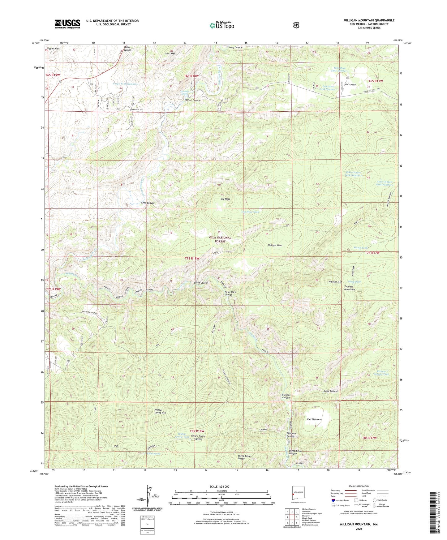 Milligan Mountain New Mexico US Topo Map Image