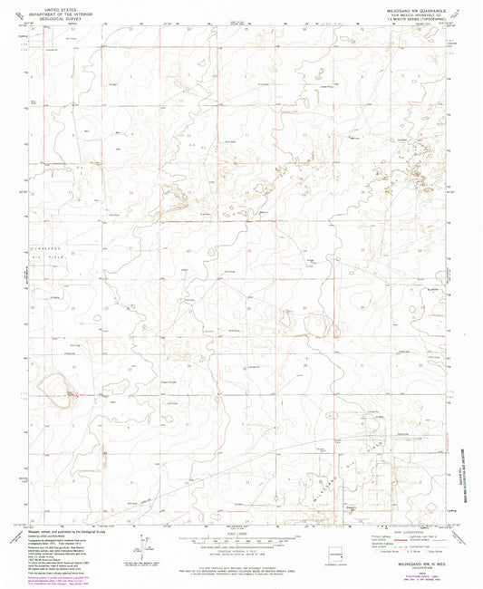 Classic USGS Milnesand NW New Mexico 7.5'x7.5' Topo Map Image