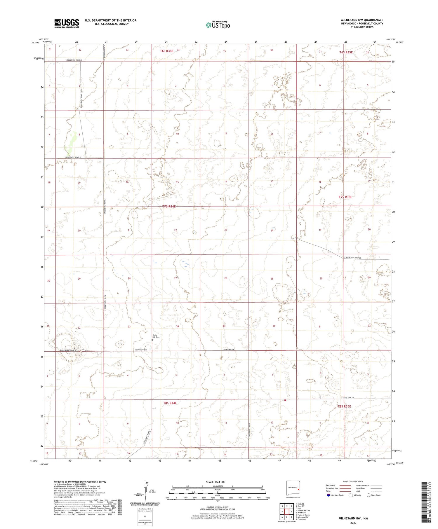 Milnesand NW New Mexico US Topo Map Image