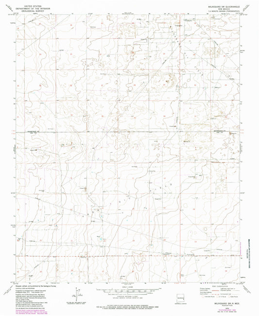 Classic USGS Milnesand SW New Mexico 7.5'x7.5' Topo Map Image