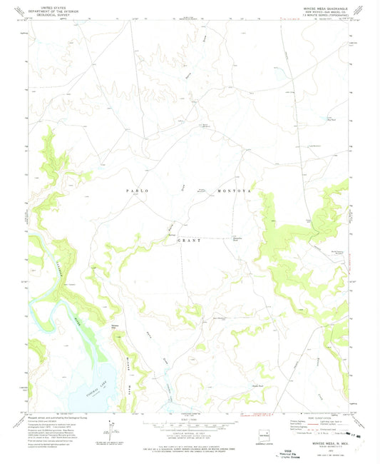 Classic USGS Minese Mesa New Mexico 7.5'x7.5' Topo Map Image