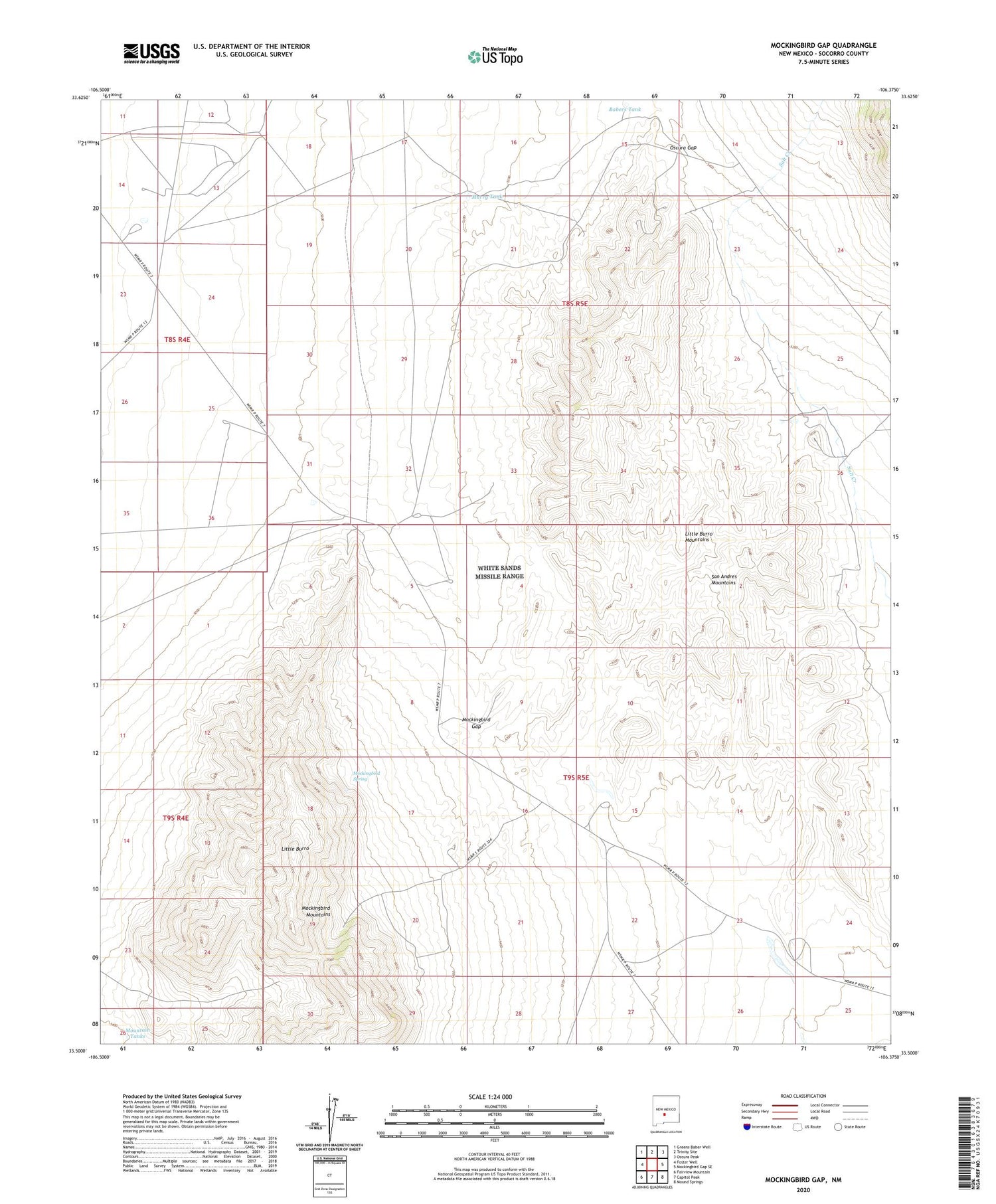 Mockingbird Gap New Mexico US Topo Map Image