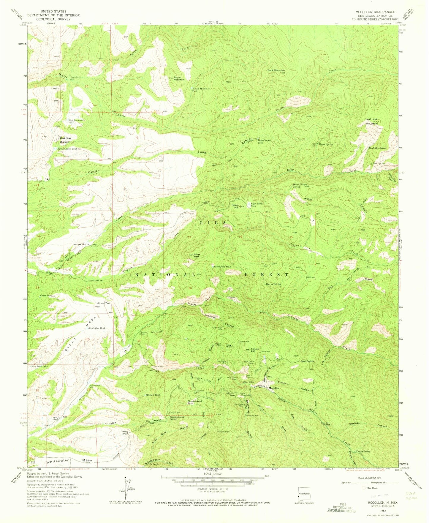 Classic USGS Mogollon New Mexico 7.5'x7.5' Topo Map Image