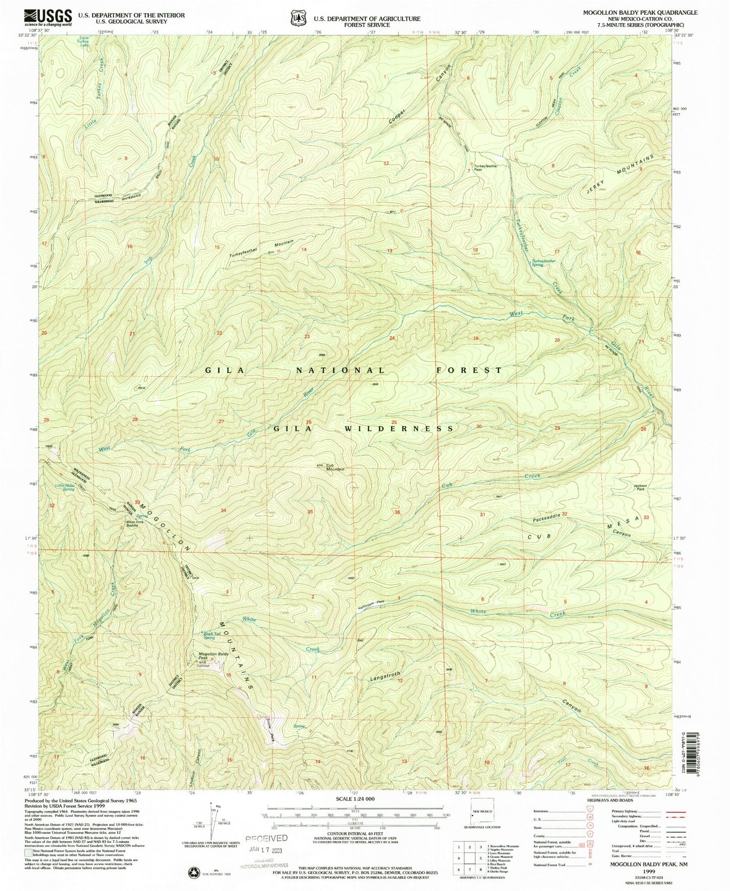 USGS Classic Mogollon Baldy Peak New Mexico 7.5'x7.5' Topo Map Image