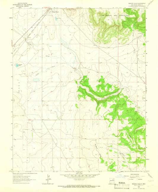 Classic USGS Mogote Hills New Mexico 7.5'x7.5' Topo Map Image