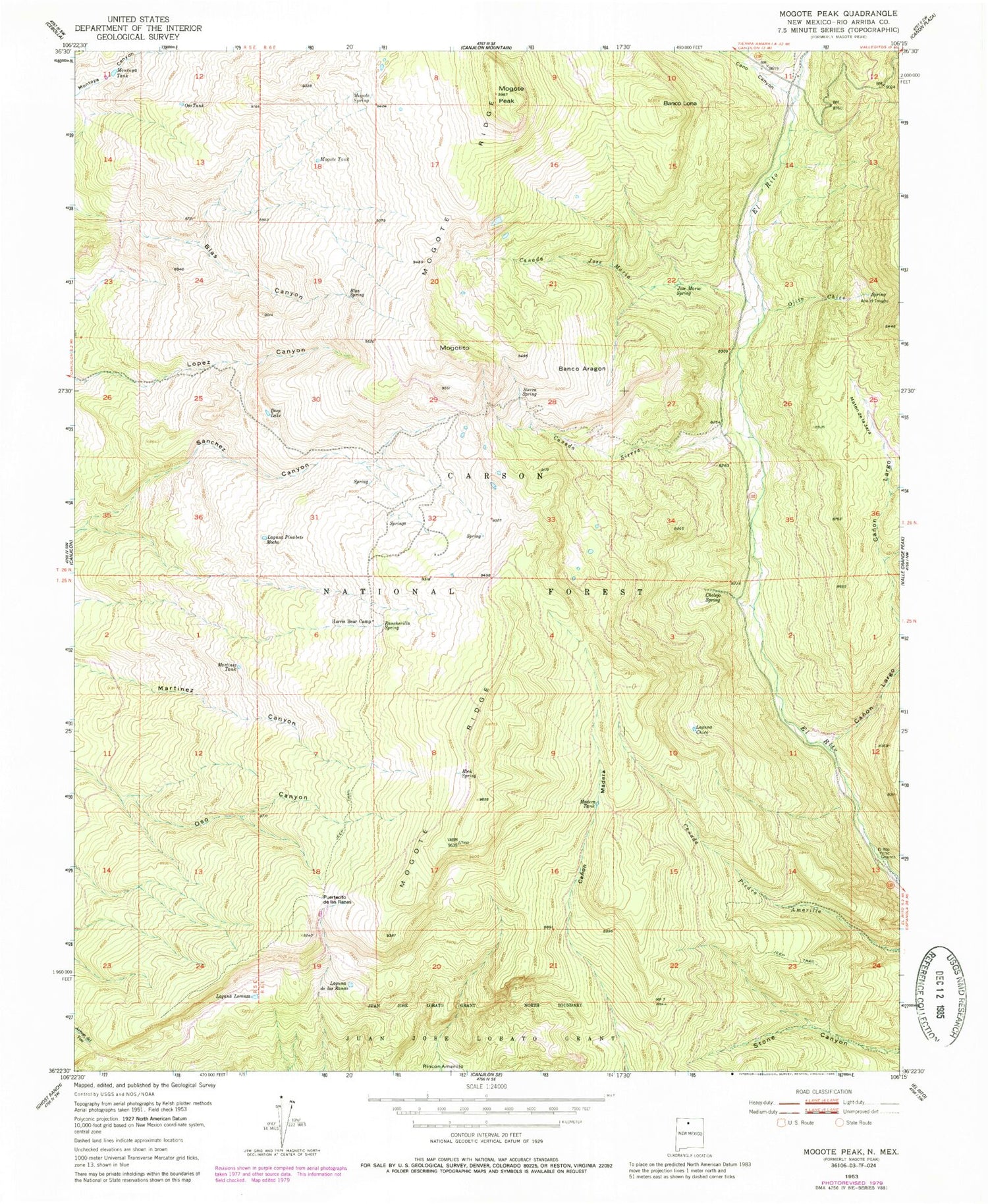 Classic USGS Mogote Peak New Mexico 7.5'x7.5' Topo Map Image