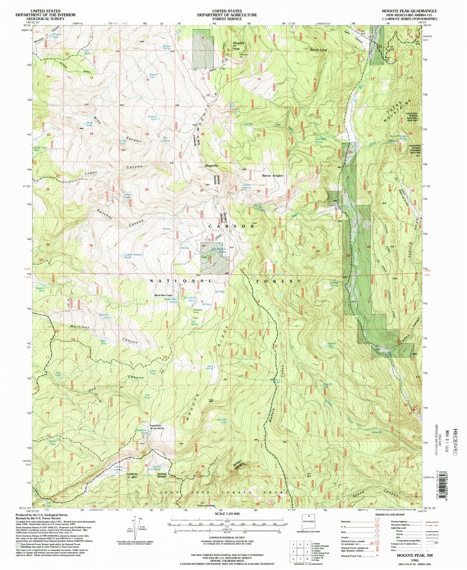 Classic USGS Mogote Peak New Mexico 7.5'x7.5' Topo Map Image