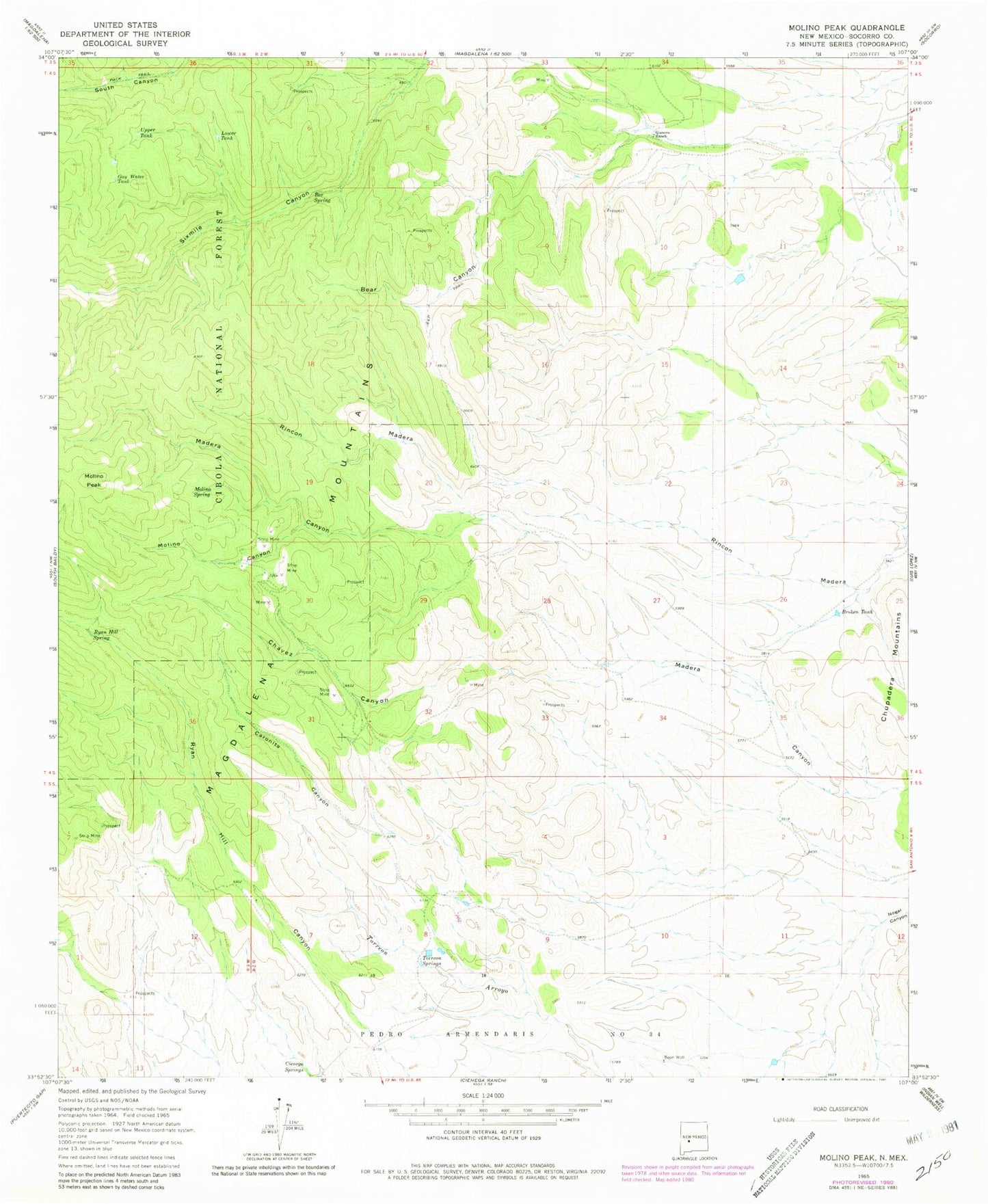 Classic USGS Molino Peak New Mexico 7.5'x7.5' Topo Map Image